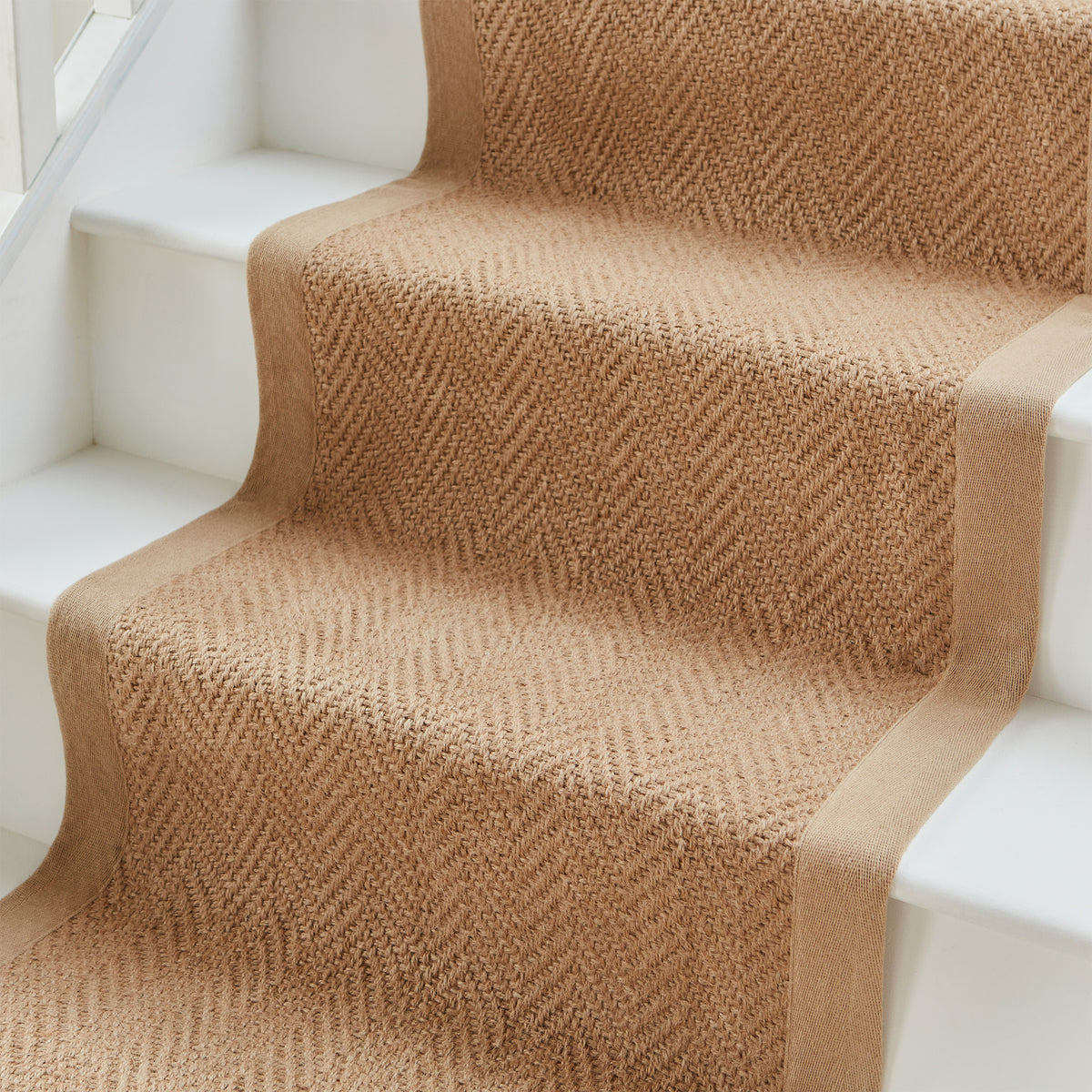 Ford Herringbone Jute Border Stair Runner Beige from Roseland Furniture