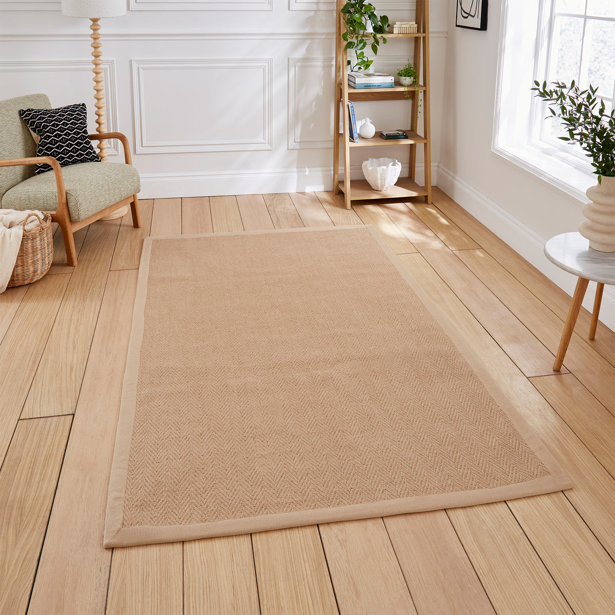 Ford Herringbone Jute Border Rug Beige from Roseland Furniture