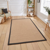 Ford Herringbone Jute Border Rug Charcoal from Roseland Furniture
