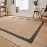 Ford Herringbone Jute Border Rug Charcoal from Roseland Furniture