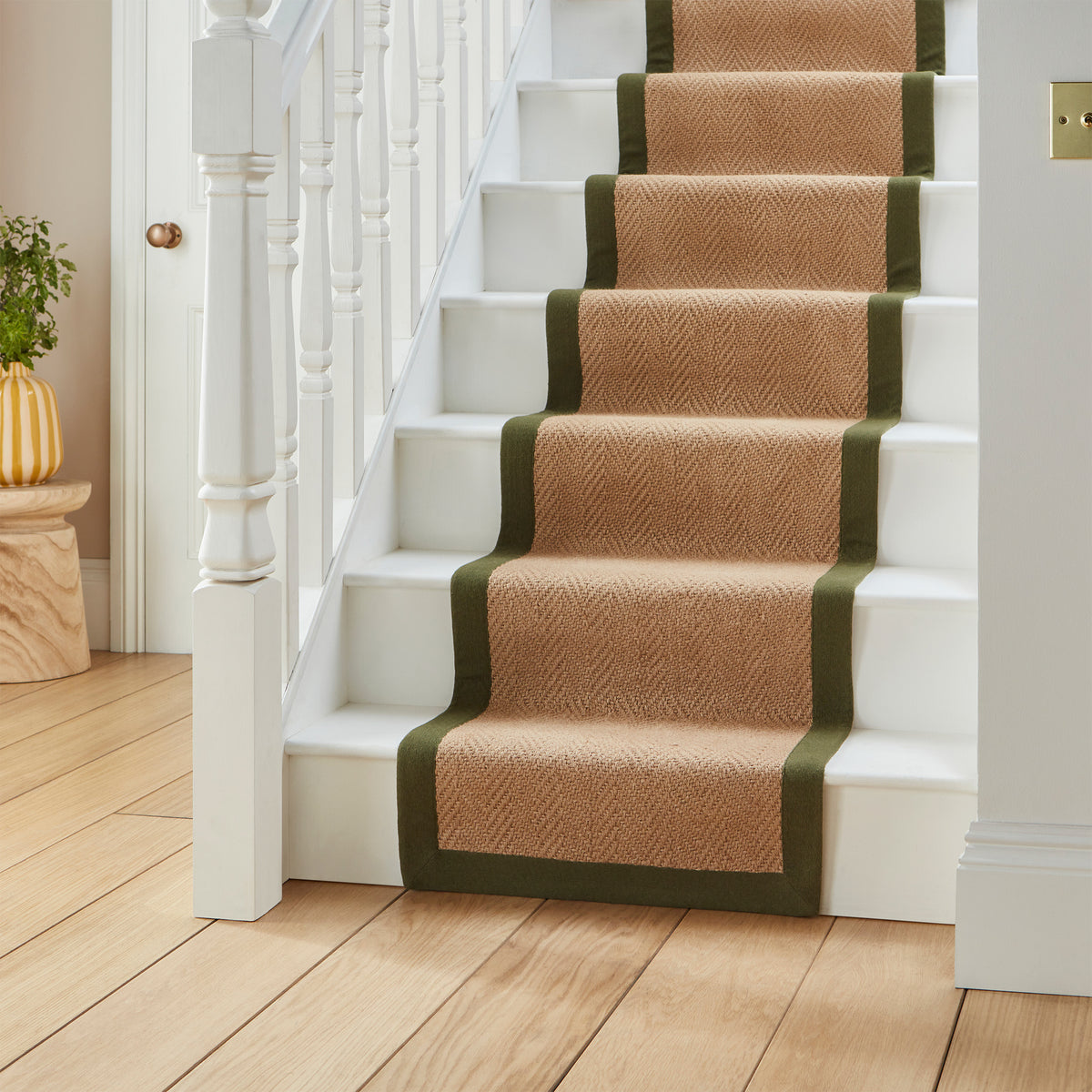 Ford Herringbone Jute Border Stair Runner Green from Roseland Furniture