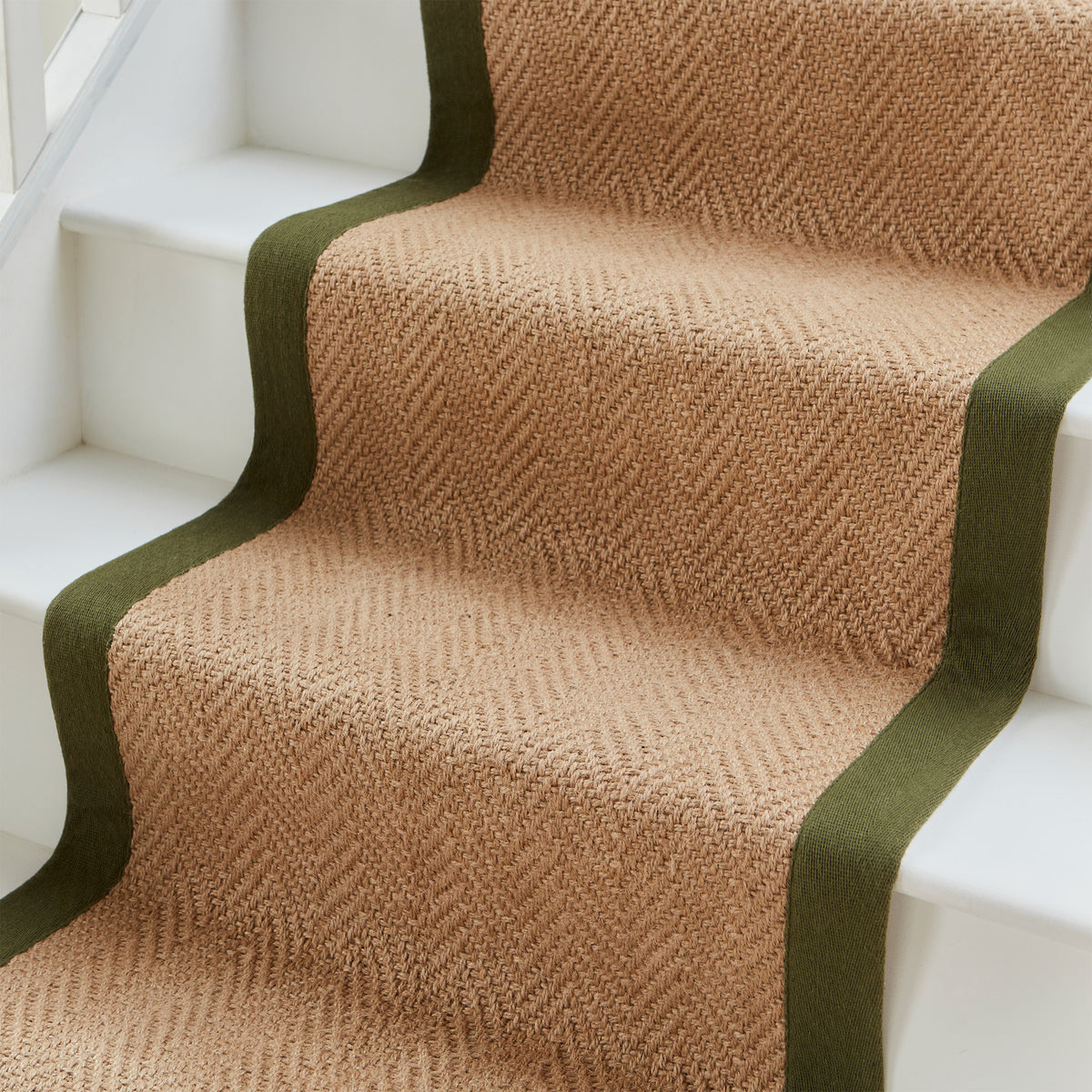 Ford Herringbone Jute Border Stair Runner Green from Roseland Furniture