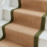 Ford Herringbone Jute Border Stair Runner Green from Roseland Furniture