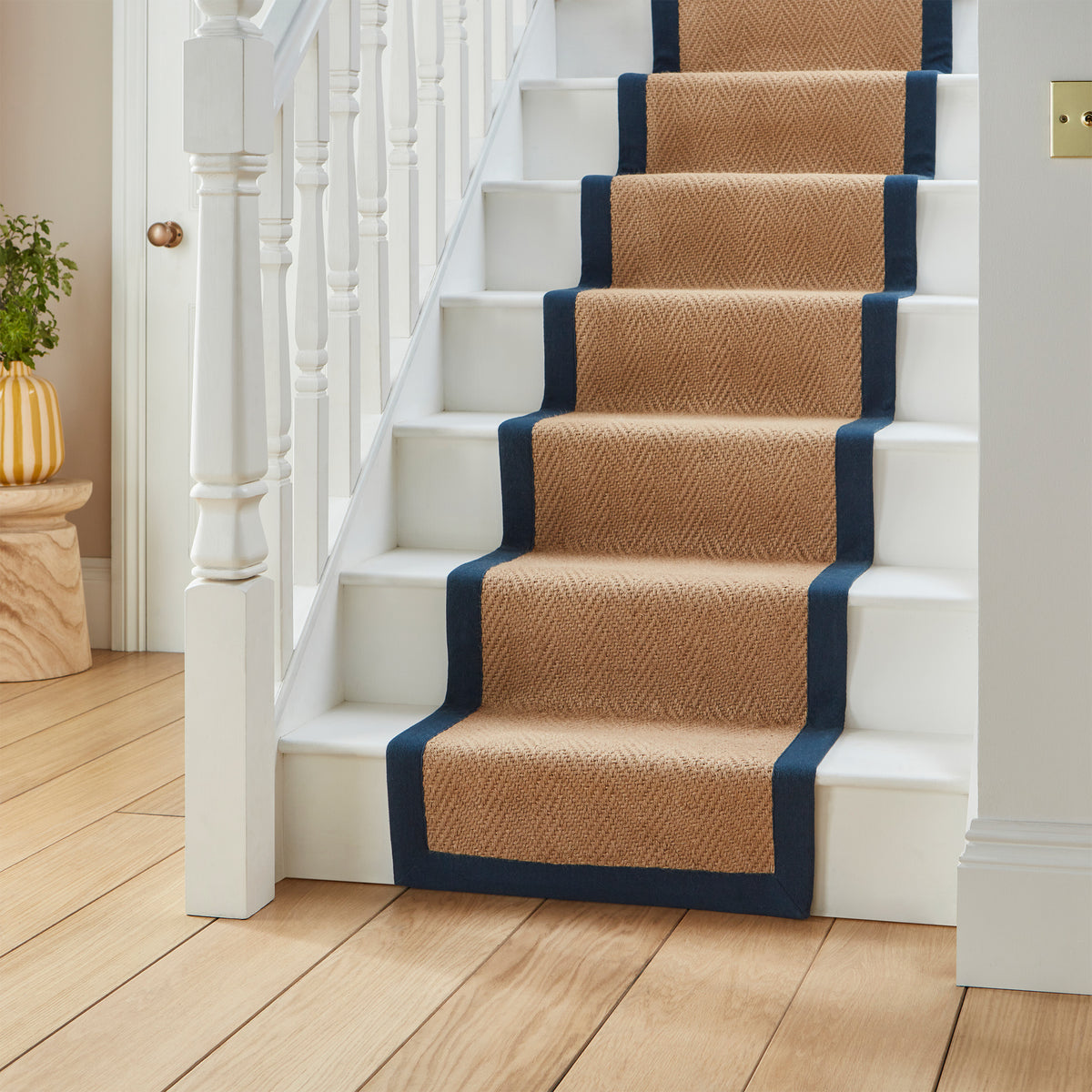 Ford Herringbone Jute Border Stair Runner Navy from Roseland Furniture