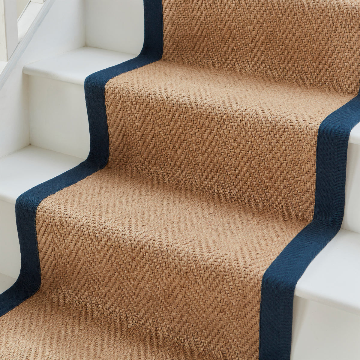 Ford Herringbone Jute Border Stair Runner Navy from Roseland Furniture