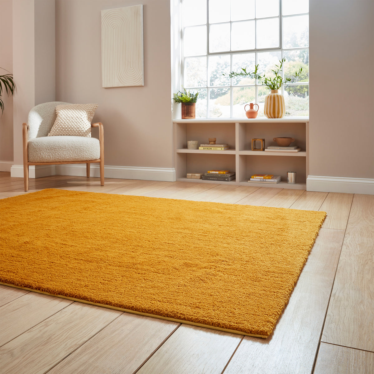 Mackenzie Washable Shaggy Rug Ochre from Roseland Furniture