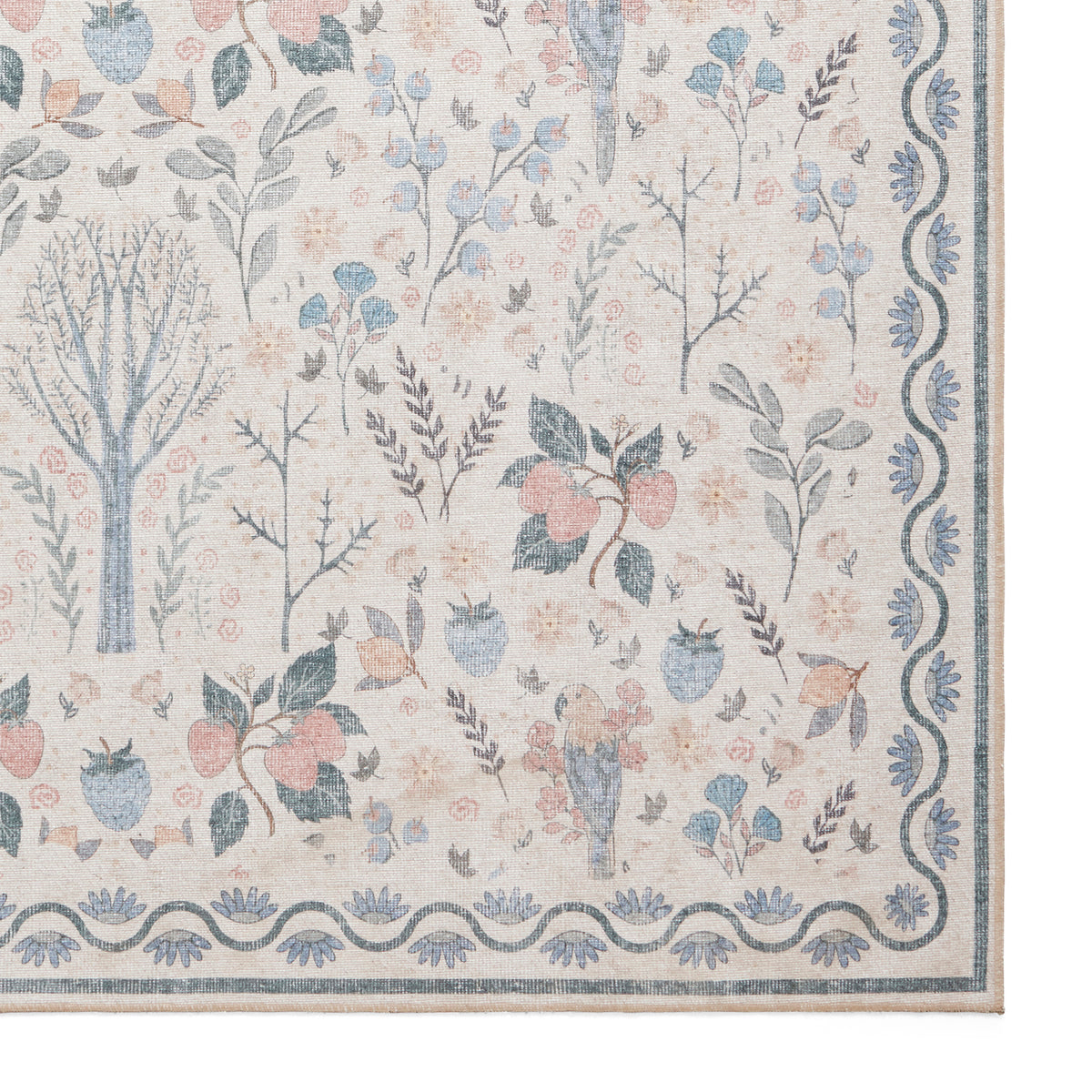 Emmie Classic Floral Print Rug Beige Blue from Roseland Furniture