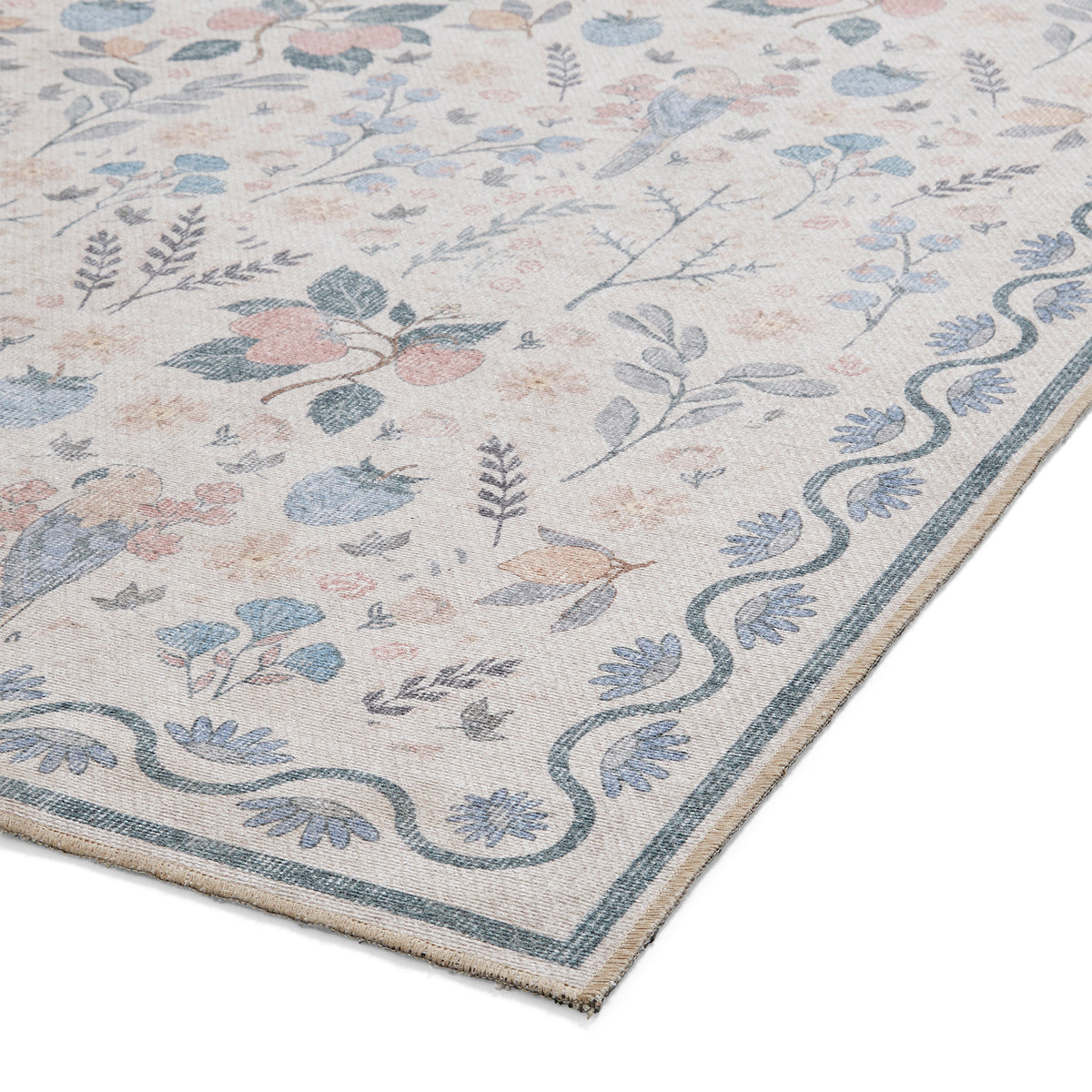 Emmie Classic Floral Print Rug Beige Blue from Roseland Furniture