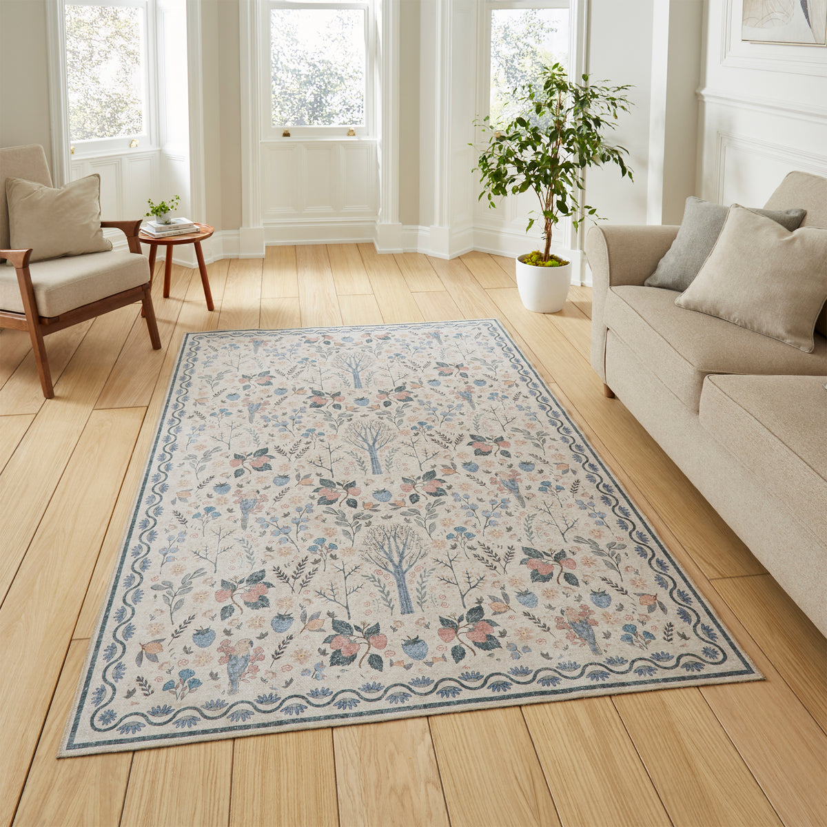Emmie Classic Floral Print Rug Beige Blue from Roseland Furniture