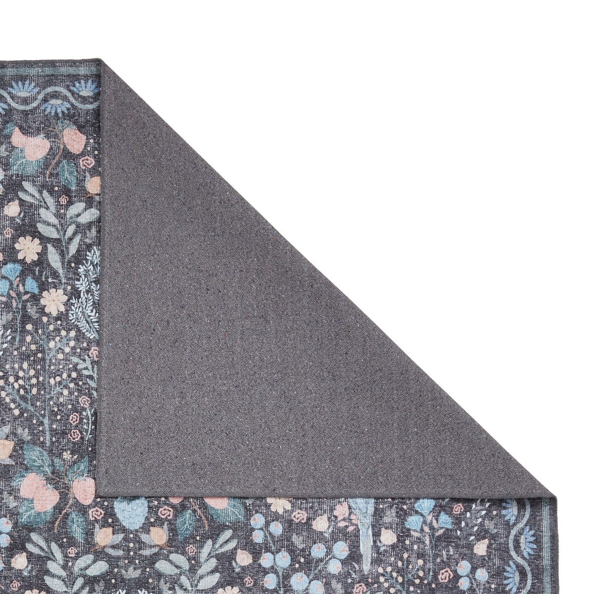 Emmie Classic Floral Print Rug Black Blue from Roseland Furniture
