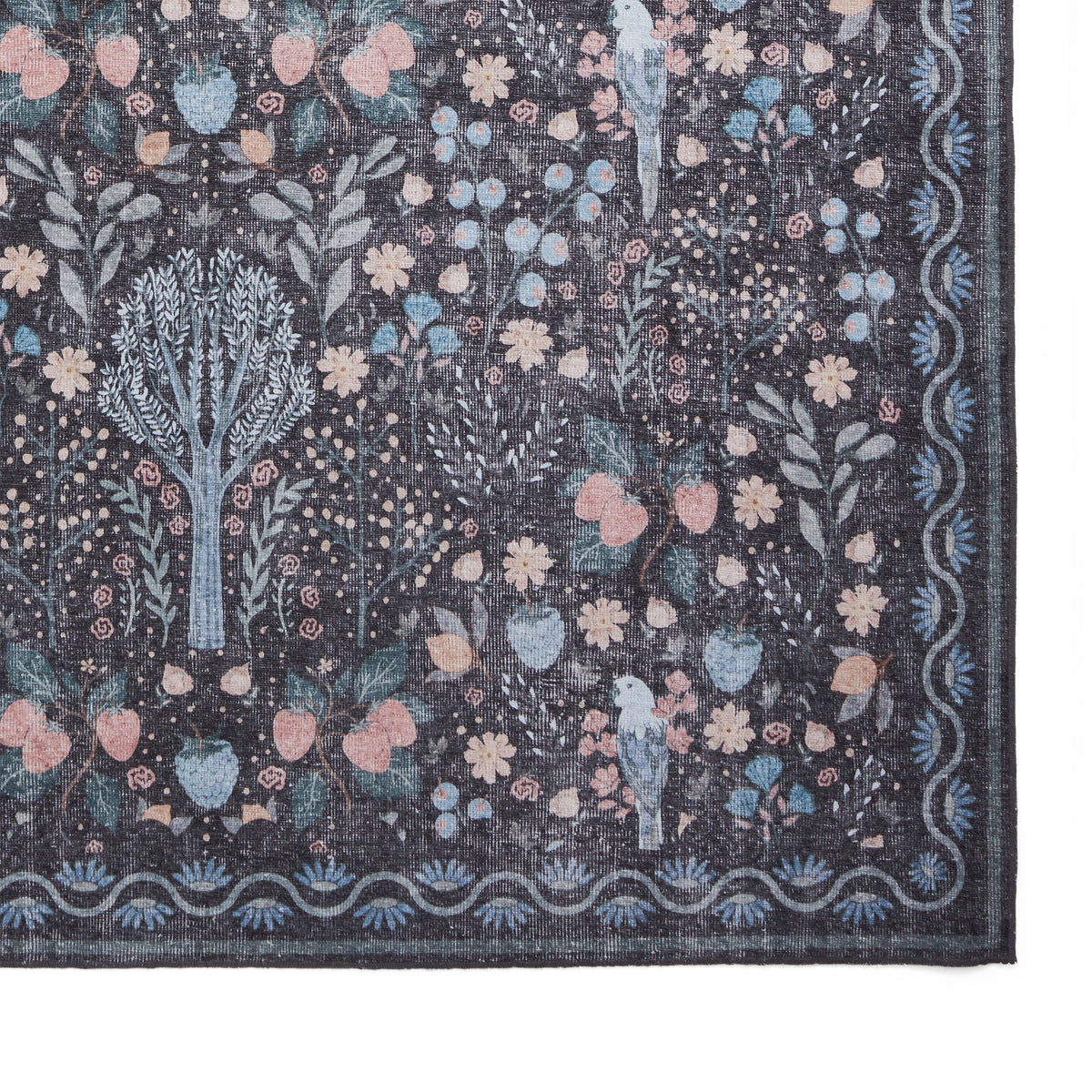 Emmie Classic Floral Print Rug Black Blue from Roseland Furniture