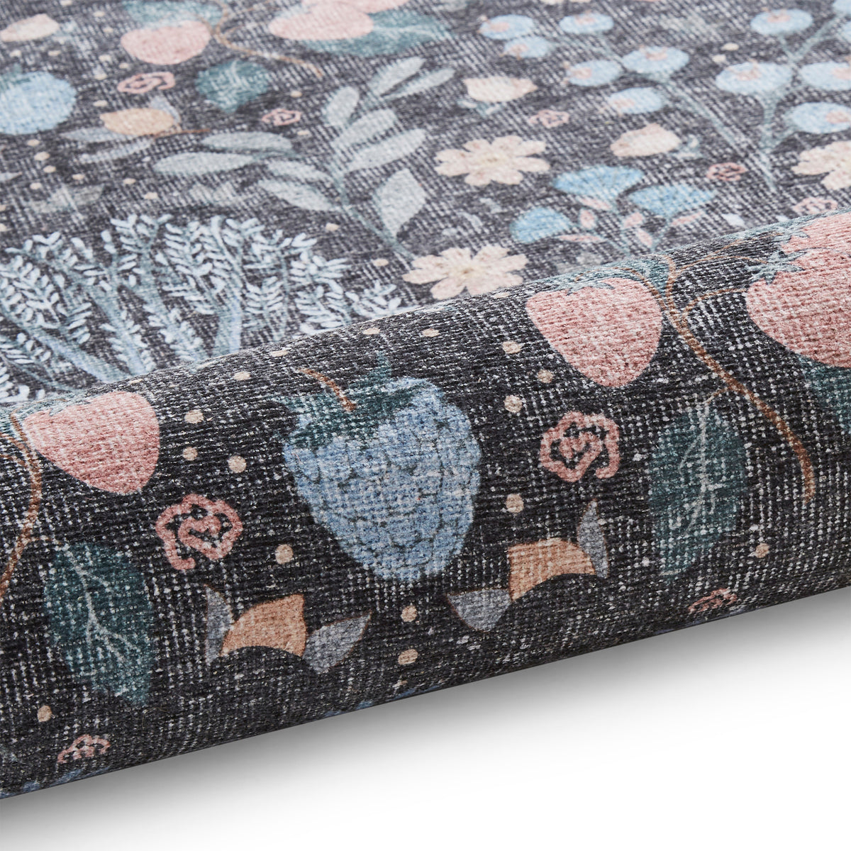 Emmie Classic Floral Print Rug Black Blue from Roseland Furniture