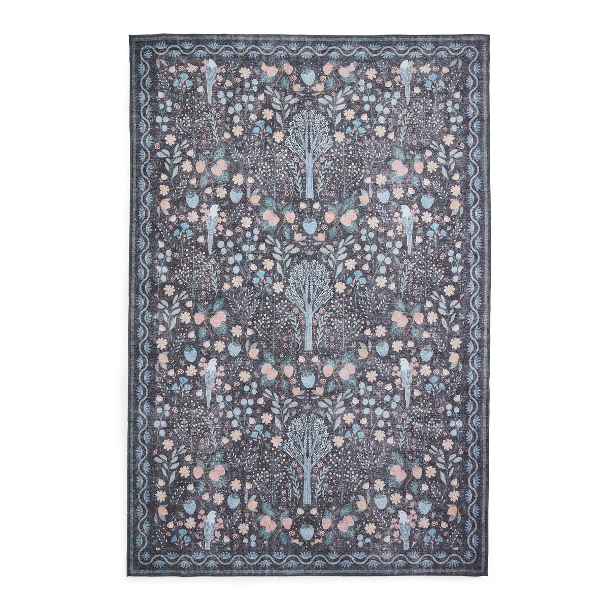 Emmie Classic Floral Print Rug Black Blue from Roseland Furniture