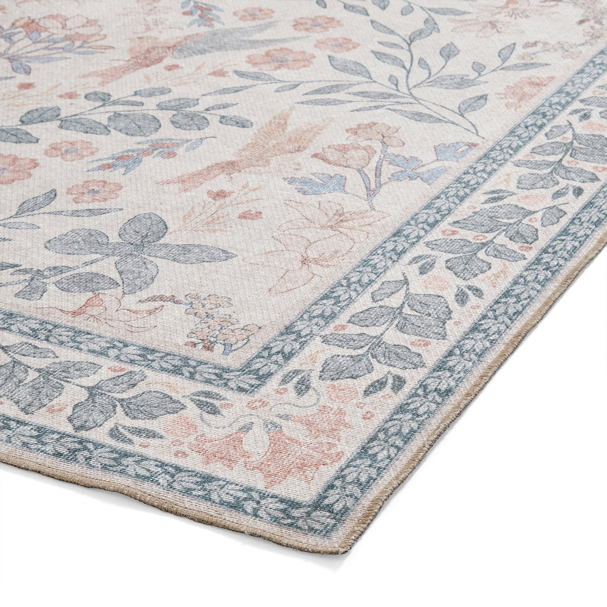 Rosa Classic Floral Print Rug Beige Blue from Roseland Furniture