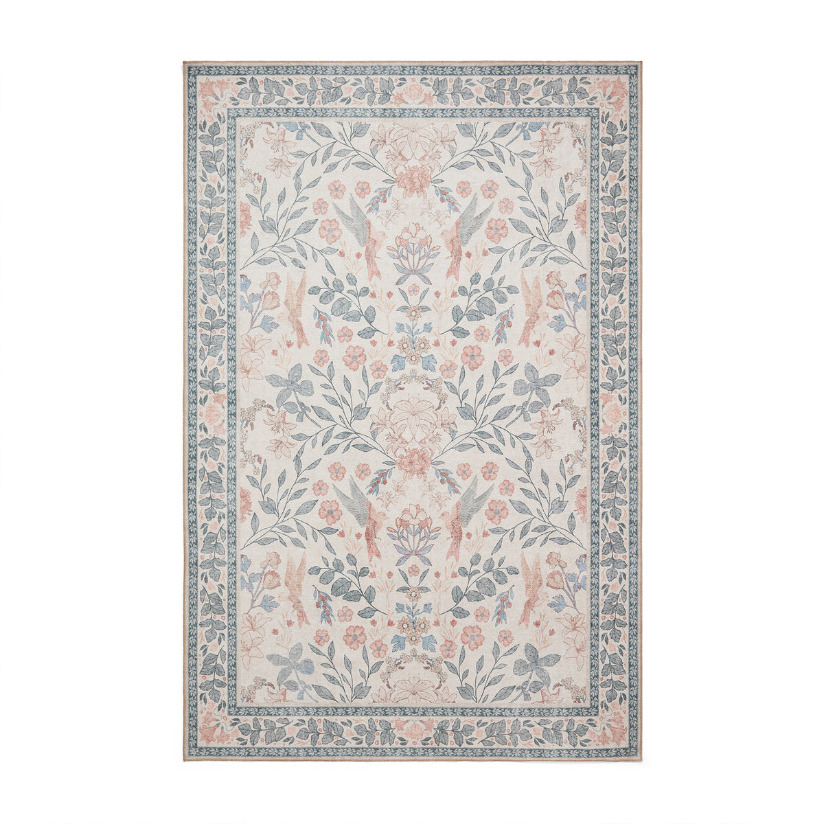 Rosa Classic Floral Print Rug Beige Blue from Roseland Furniture