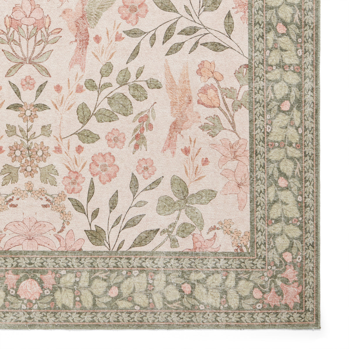 Rosa Classic Floral Print Rug Beige Green from Roseland Furniture