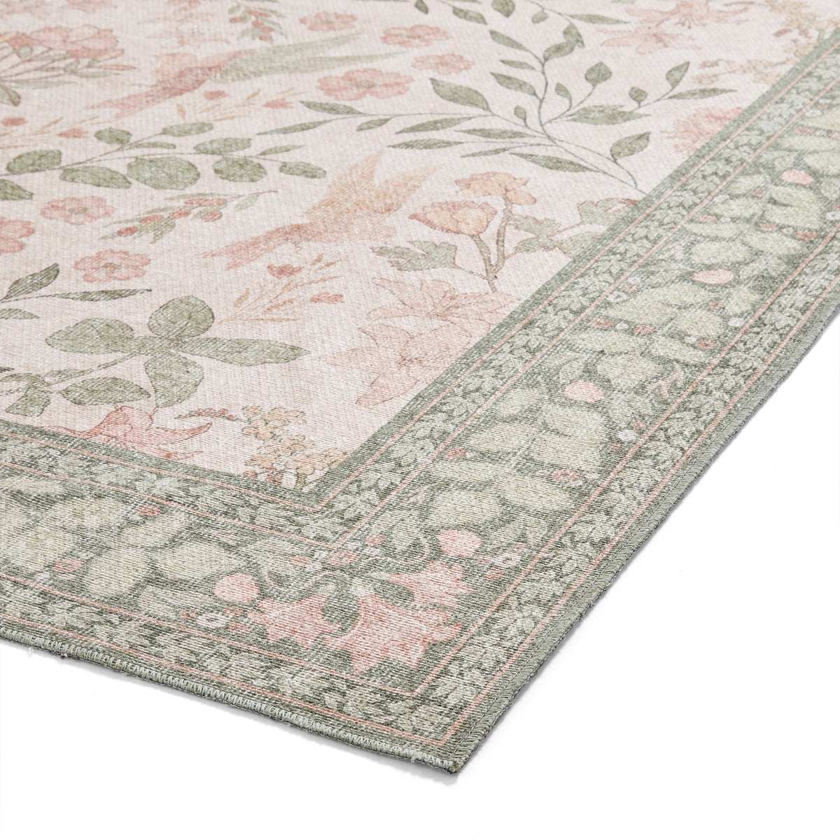 Rosa Classic Floral Print Rug Beige Green from Roseland Furniture