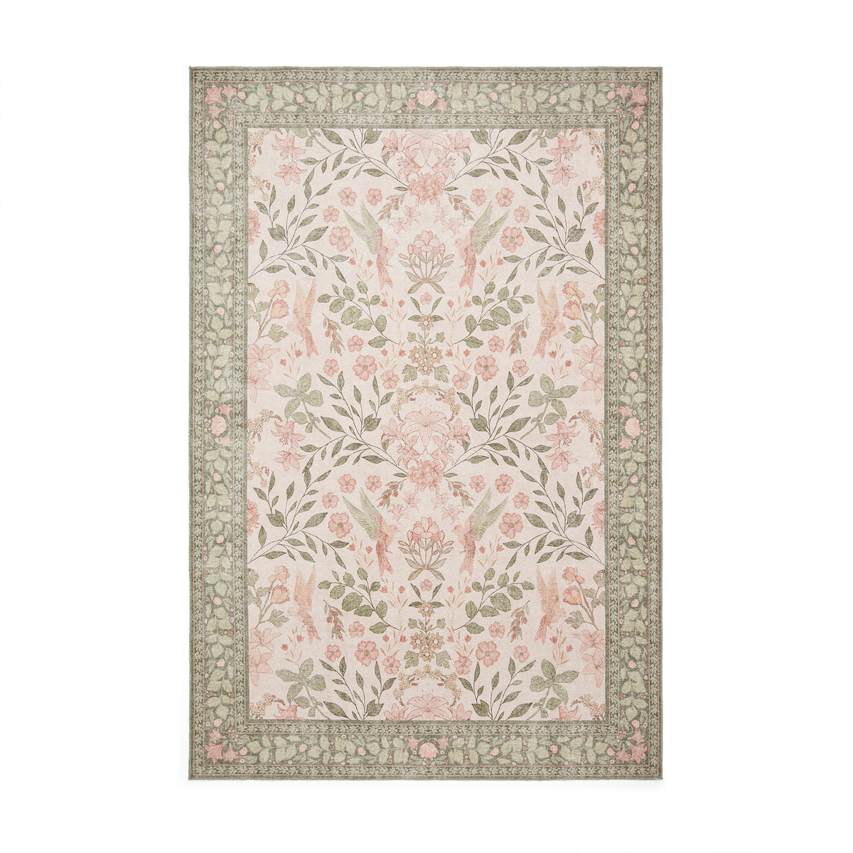 Rosa Classic Floral Print Rug Beige Green from Roseland Furniture