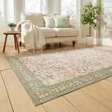 Rosa Classic Floral Print Rug Beige Green from Roseland Furniture