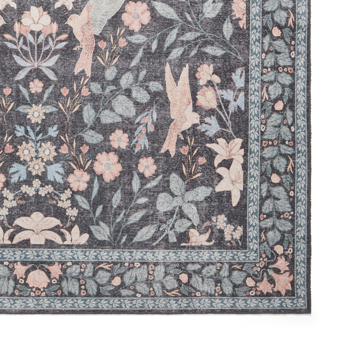 Rosa Classic Floral Print Rug Dark Blue from Roseland Furniture