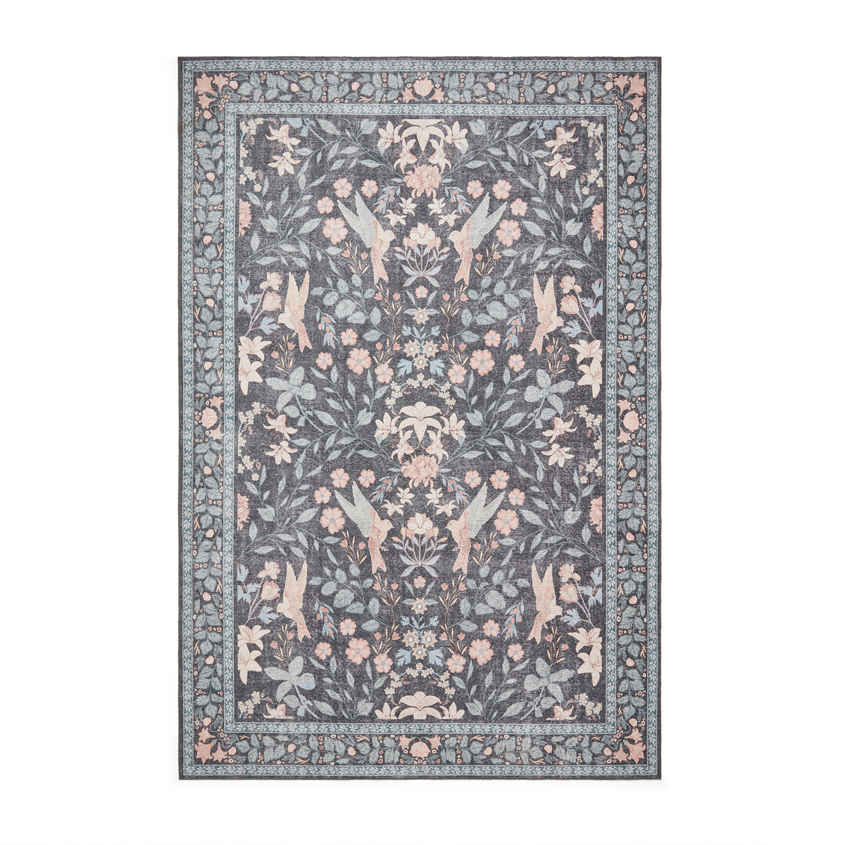 Rosa Classic Floral Print Rug Dark Blue from Roseland Furniture
