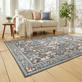 Rosa Classic Floral Print Rug Dark Blue from Roseland Furniture