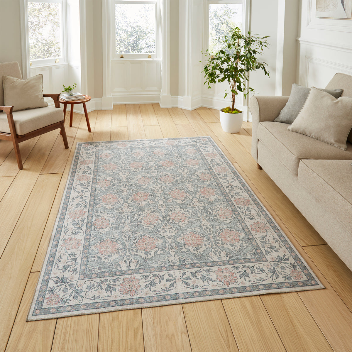 Aubrie Classic Floral Print Rug Beige Blue from Roseland Furniture