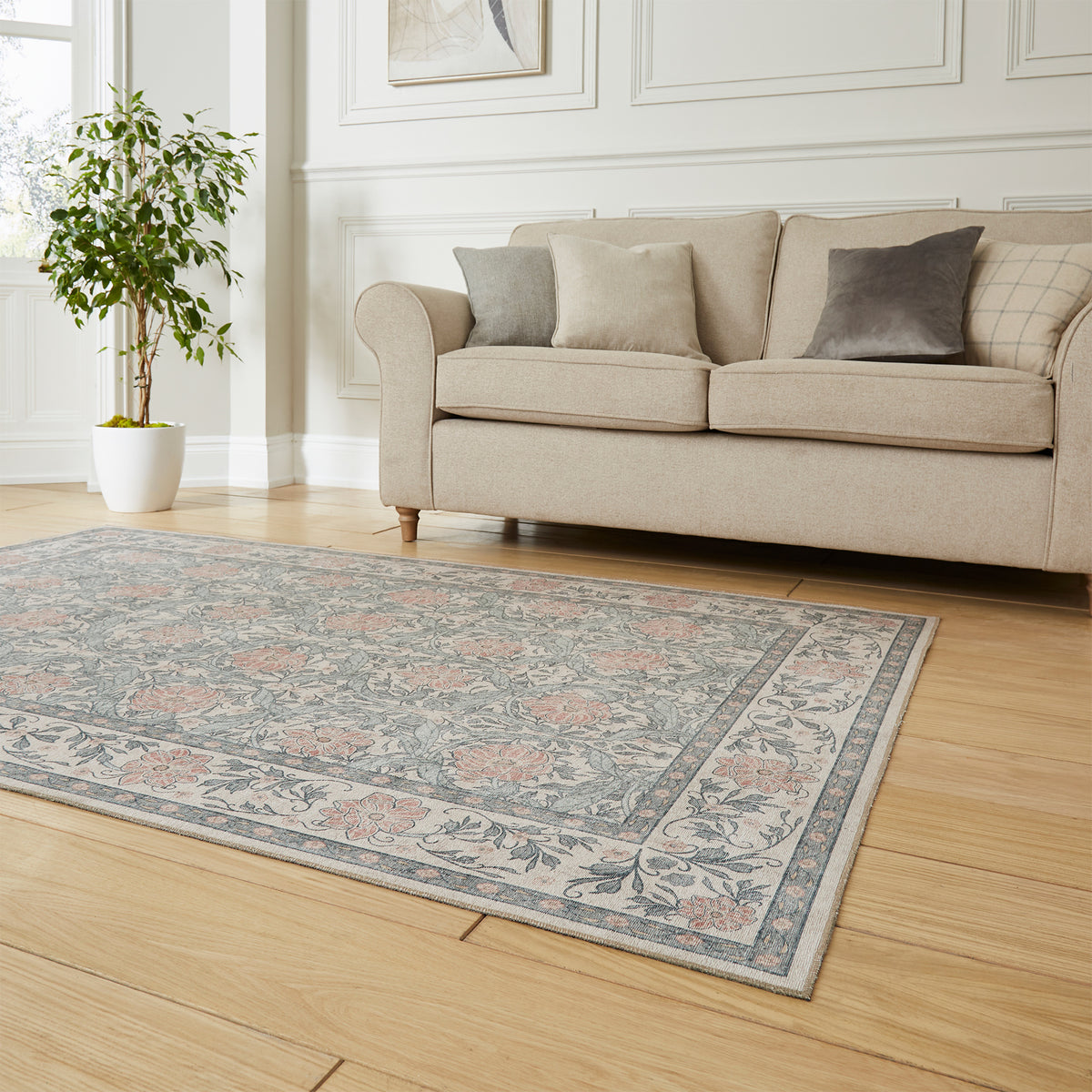 Aubrie Classic Floral Print Rug Beige Blue from Roseland Furniture