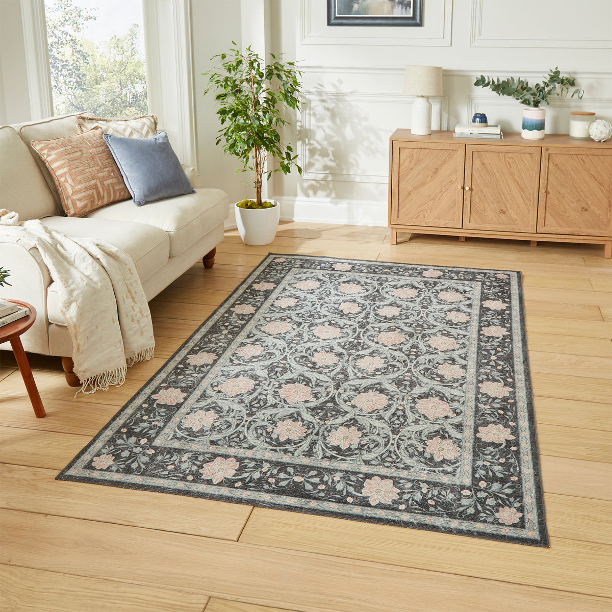 Aubrie Classic Floral Print Rug Dark Blue from Roseland Furniture