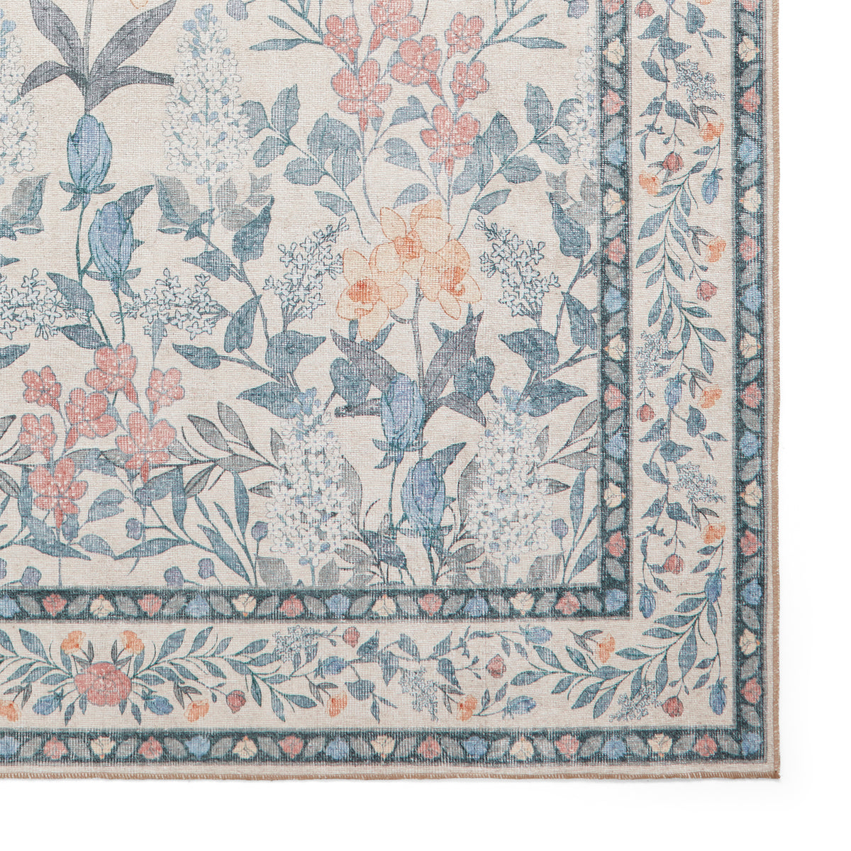 Mila Classic Floral Print Rug Beige Blue from Roseland Furniture