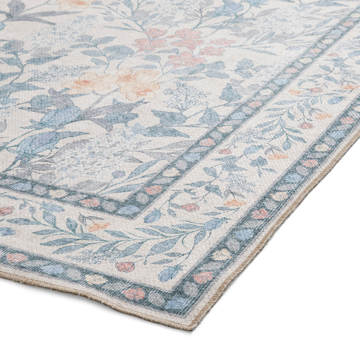 Mila Classic Floral Print Rug Beige Blue from Roseland Furniture