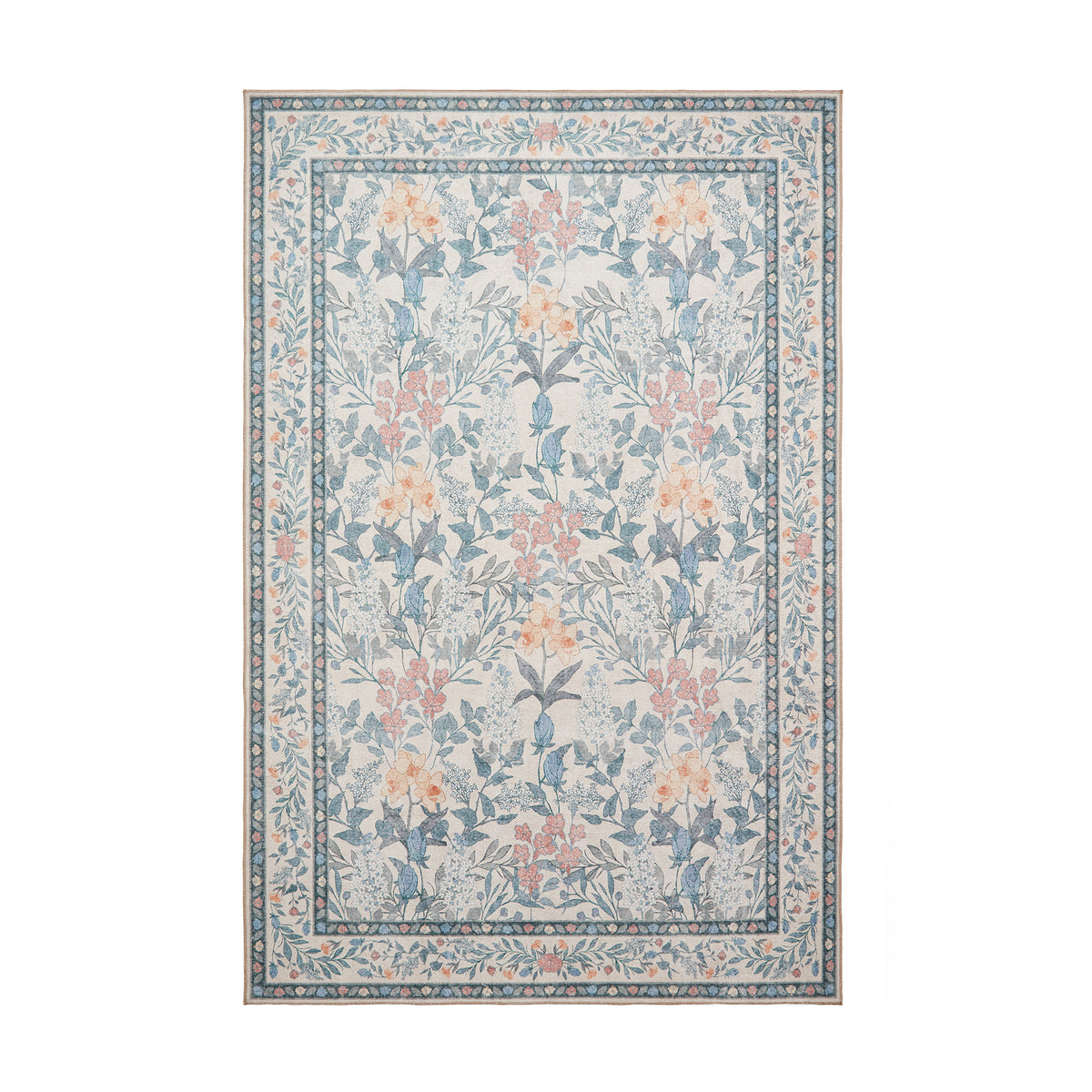Mila Classic Floral Print Rug Beige Blue from Roseland Furniture