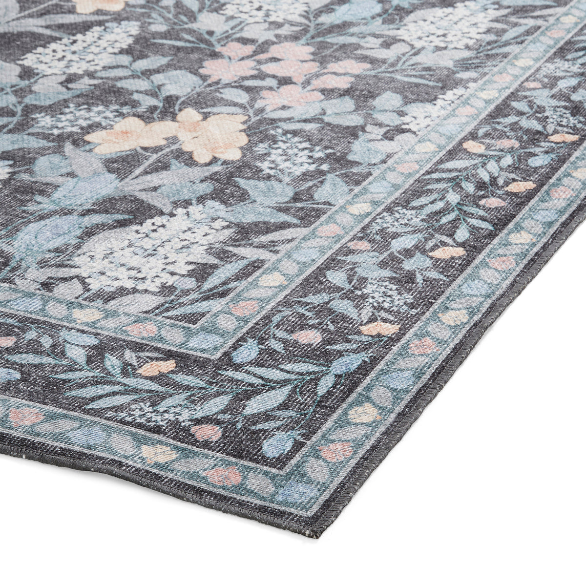 Mila Classic Floral Print Rug Dark Blue from Roseland Furniture