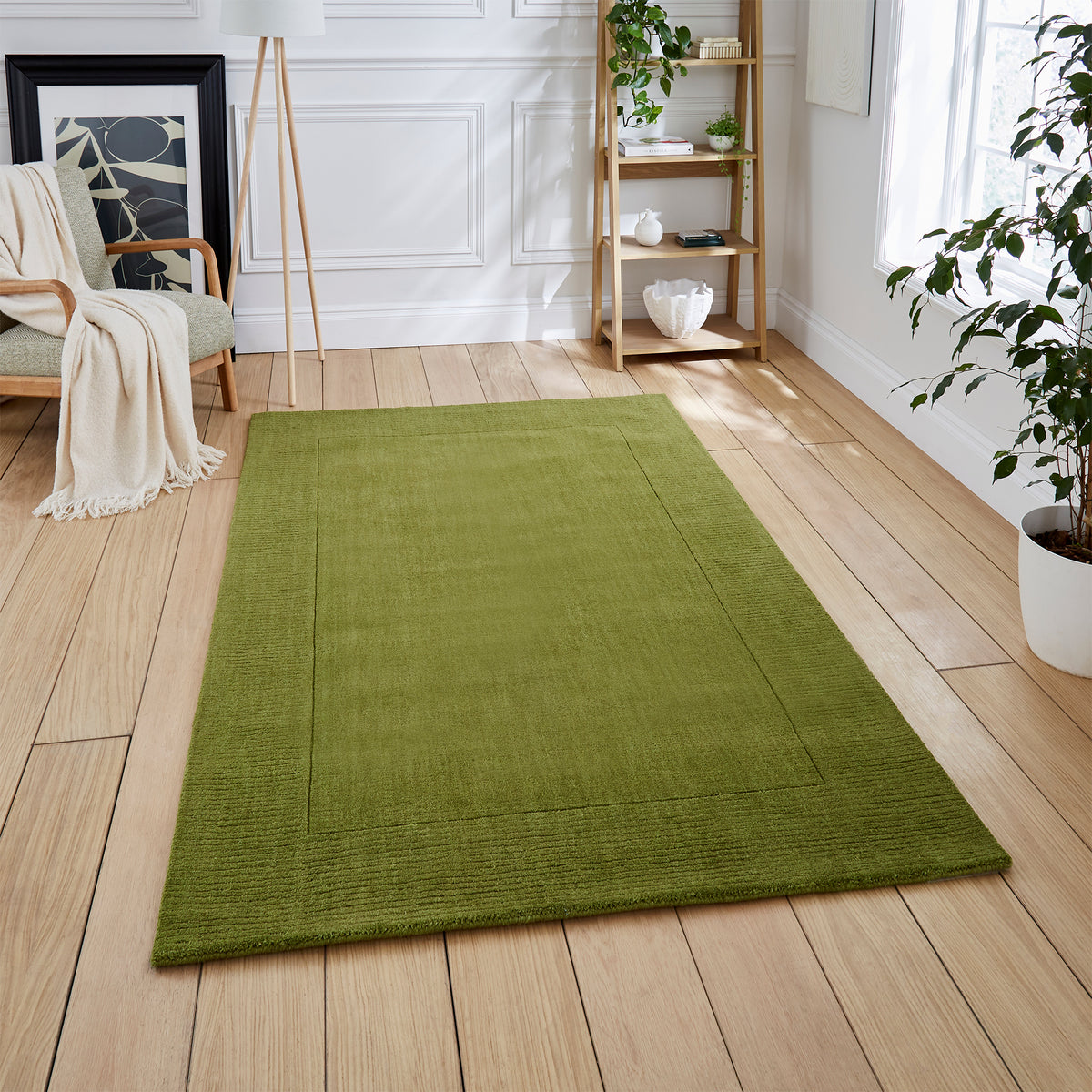 Lauder Plain Wool Border Rug Green from Roseland Furniture