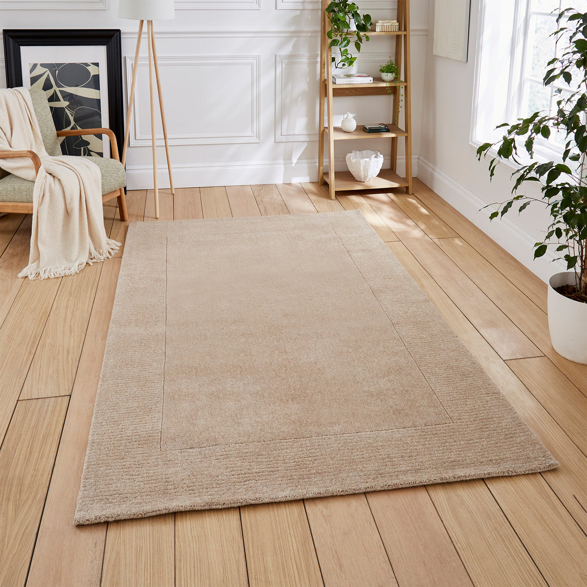 Lauder Plain Wool Border Rug Natural from Roseland Furniture