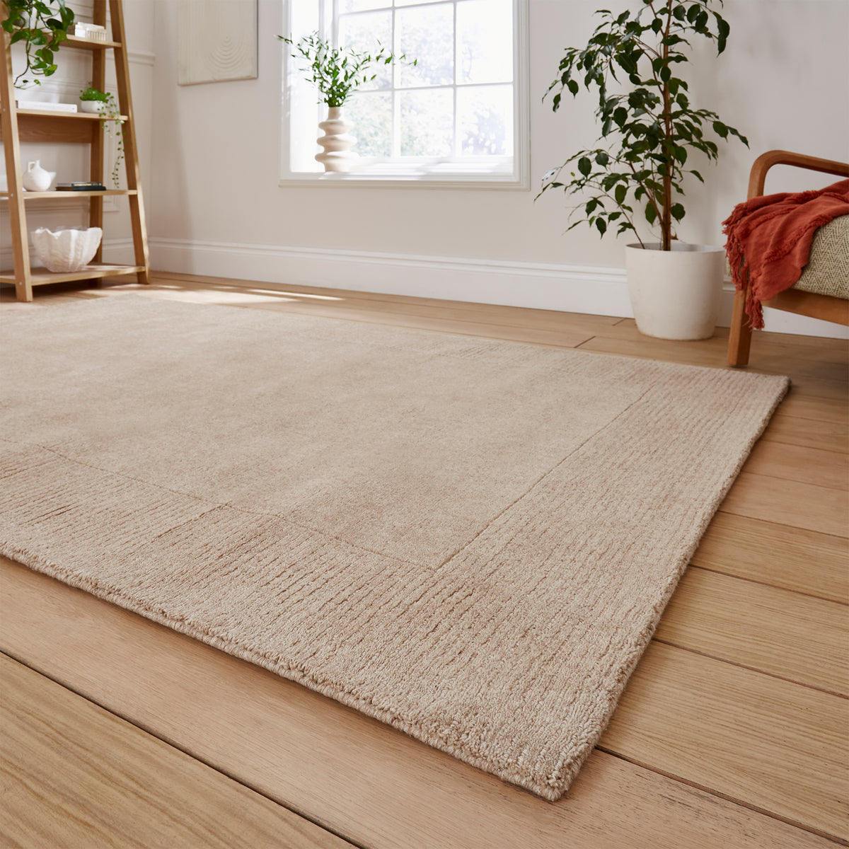 Lauder Plain Wool Border Rug Natural from Roseland Furniture