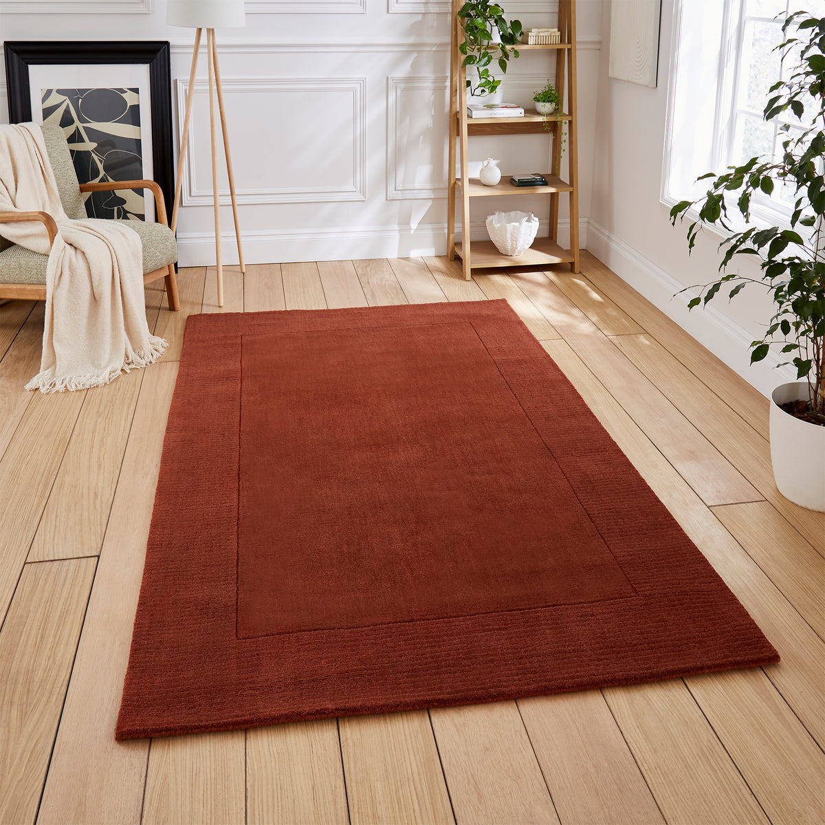 Lauder Plain Wool Border Rug Red from Roseland Furniture
