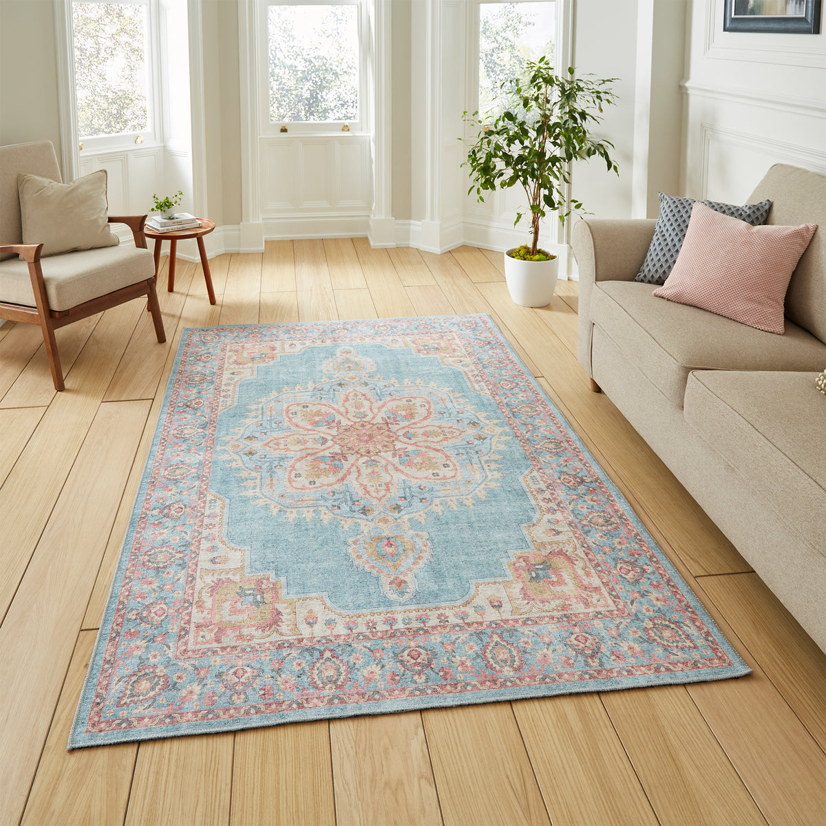 Madison Washable Vintage Inspired Rug Blue Beige from Roseland Furniture