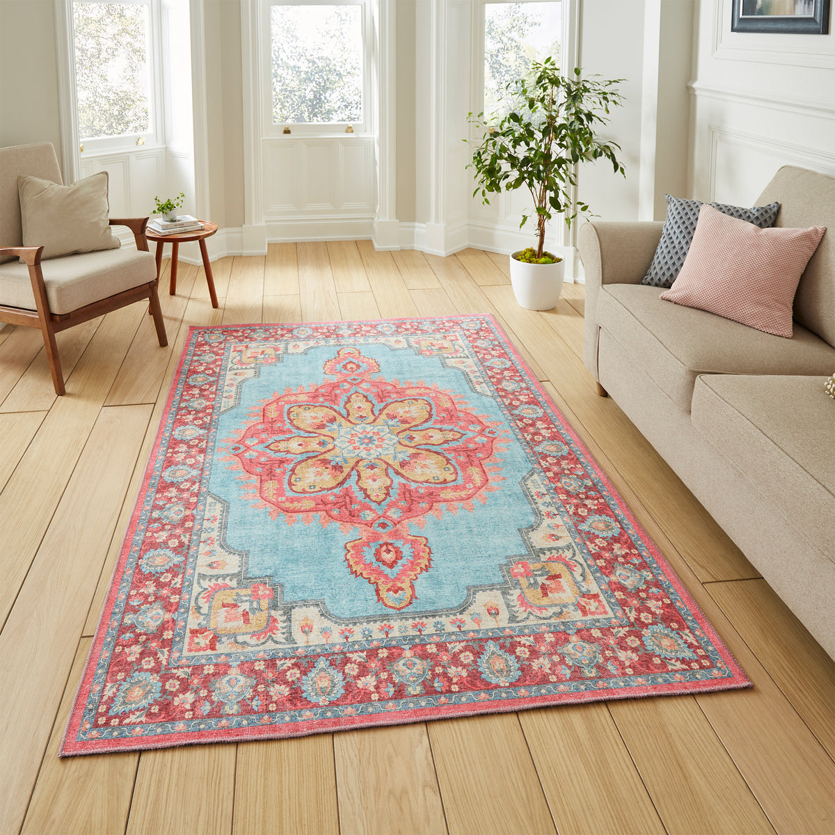 Madison Washable Vintage Inspired Rug Blue Red from Roseland Furniture