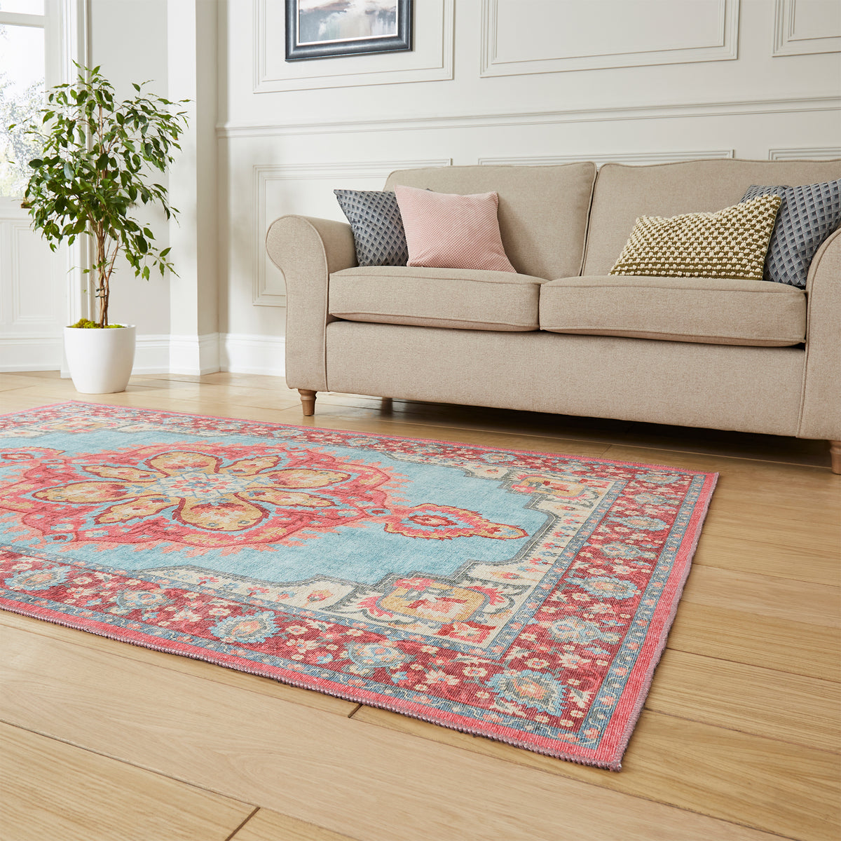 Madison Washable Vintage Inspired Rug Blue Red from Roseland Furniture
