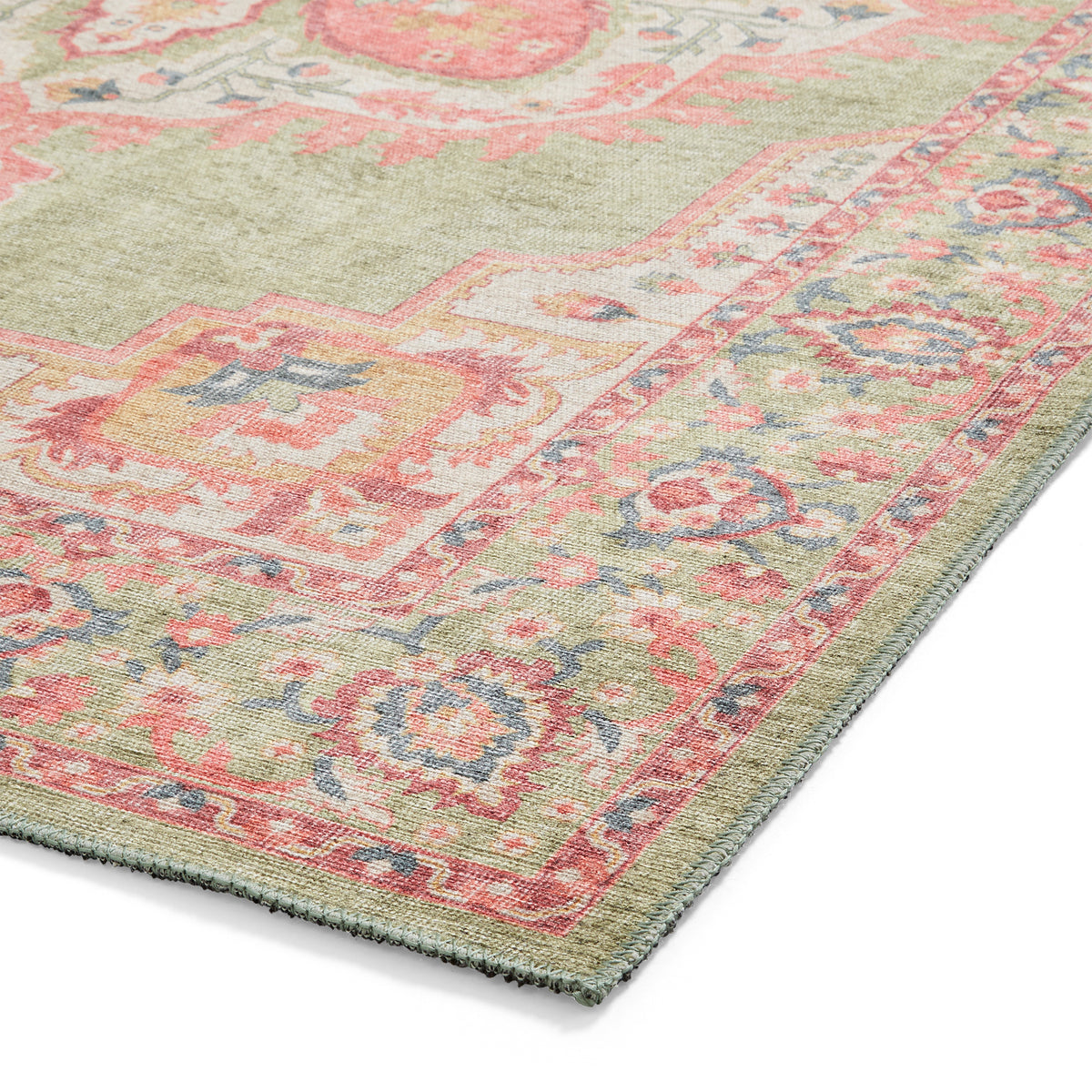 Madison Washable Vintage Inspired Rug Green Pink from Roseland Furniture