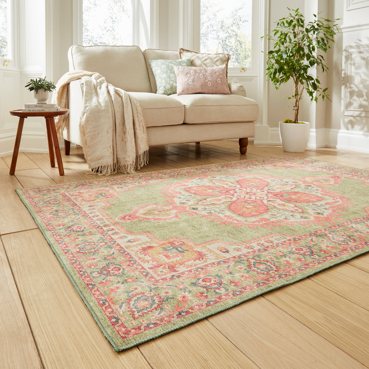 Madison Washable Vintage Inspired Rug Green Pink from Roseland Furniture
