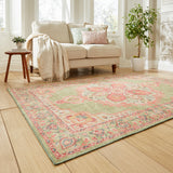 Madison Washable Vintage Inspired Rug Green Pink from Roseland Furniture