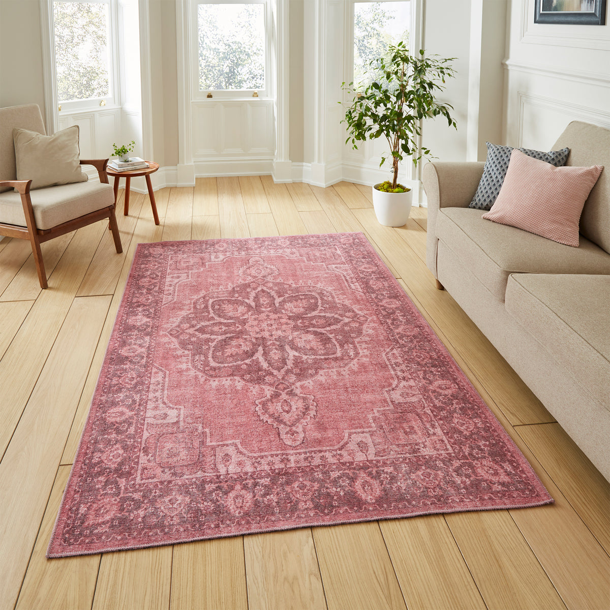 Madison Washable Vintage Inspired Rug Pink from Roseland Furniture