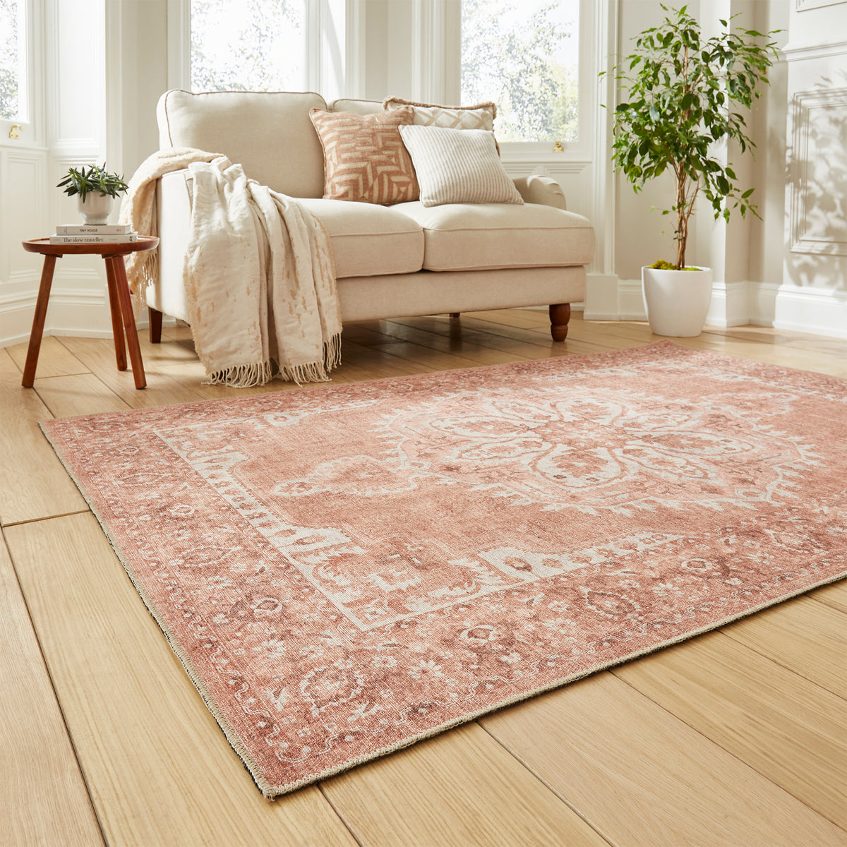 Madison Washable Vintage Inspired Rug Terracotta from Roseland Furniture