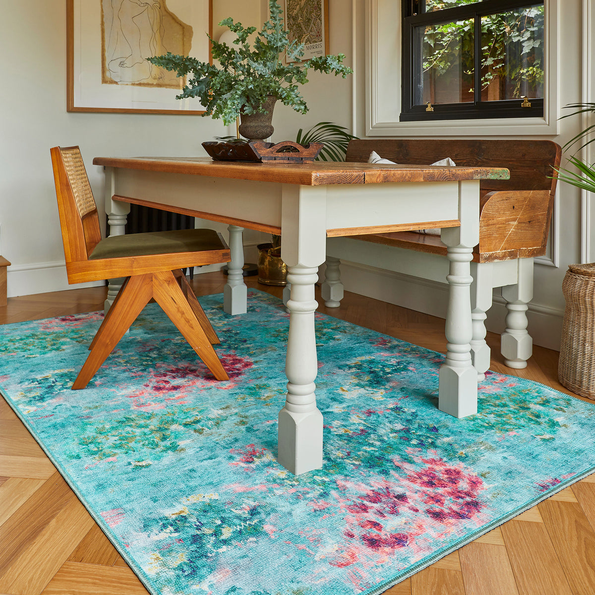 Clarke Clarke Fiore Rose Teal Washable Rug from Roseland Furniture