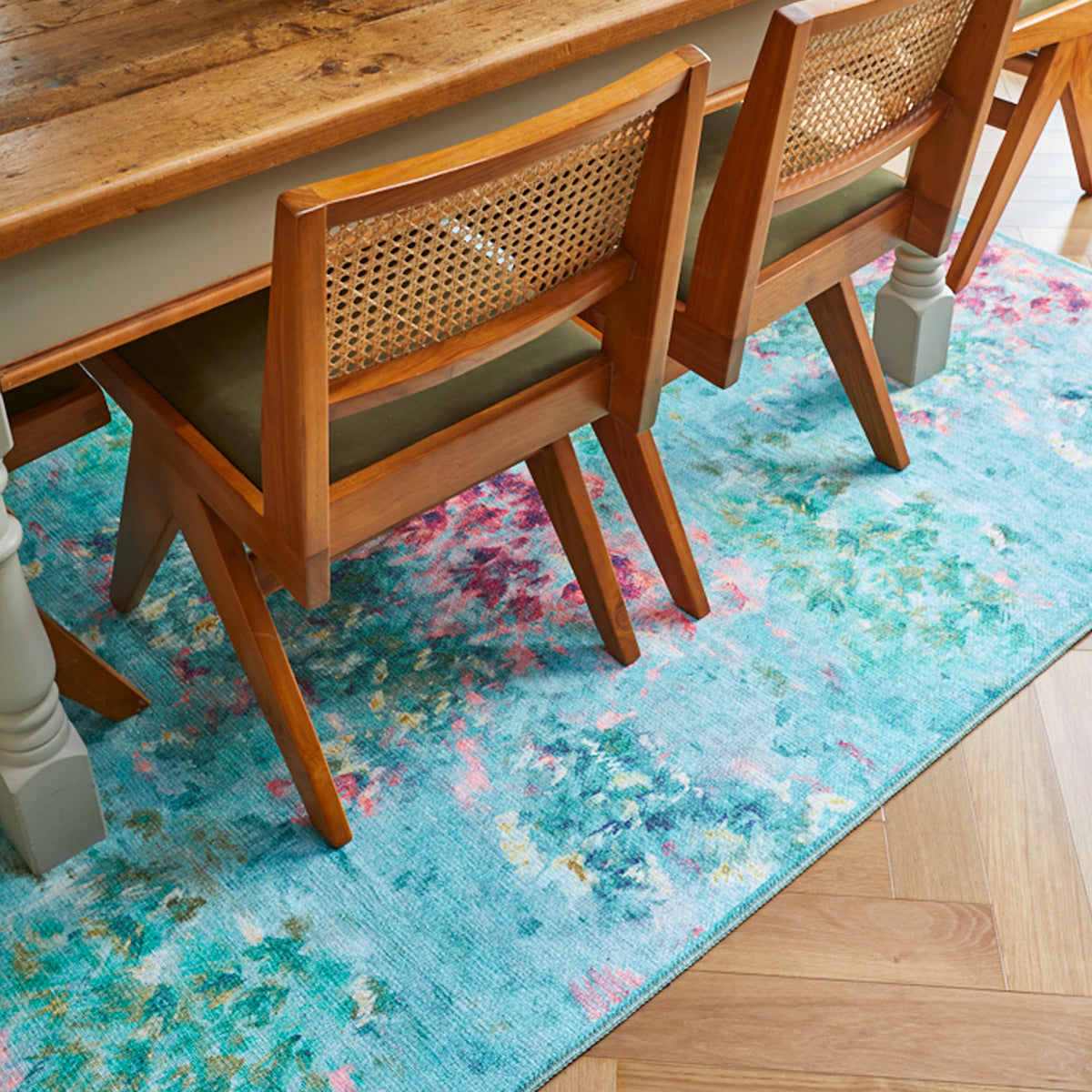 Clarke Clarke Fiore Teal Washable Rug from Roseland Furniture