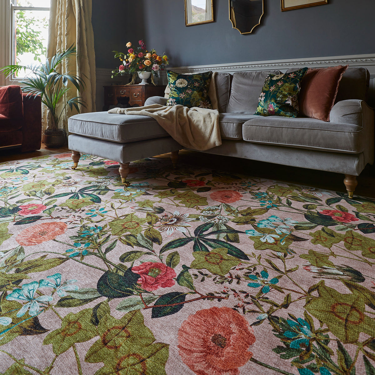 Clarke Clarke Passiflora Blush Washable Rug from Roseland Furniture