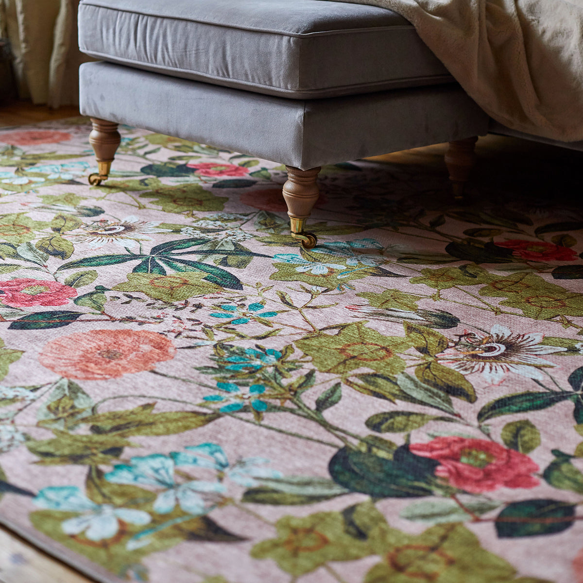 Clarke Clarke Passiflora Blush Washable Rug from Roseland Furniture