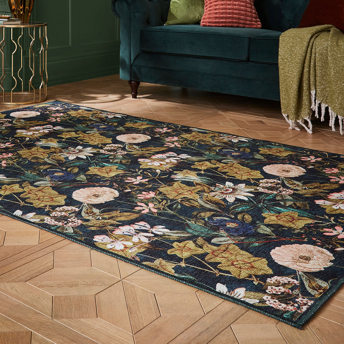 Clarke Clarke Passiflora Forest Washable Rug from Roseland Furniture